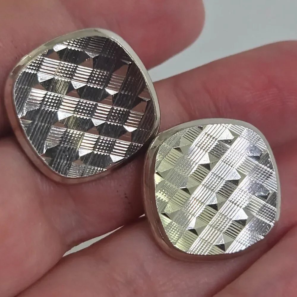 Swank cufflinks Silver Tone Geometric Textured Square Stripe Weave Pattern
